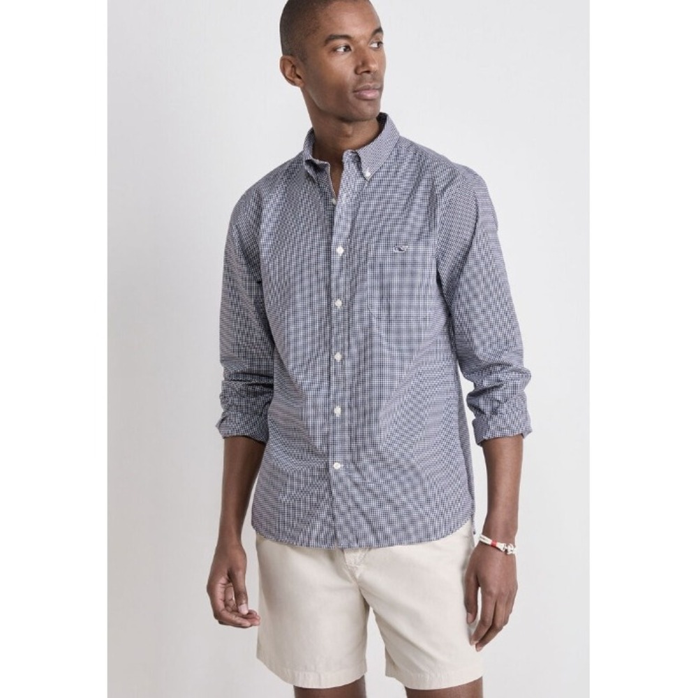 Vineyard Vines Boys Blue Gingham On-The-Go Performance Button Down Shirt XL 18